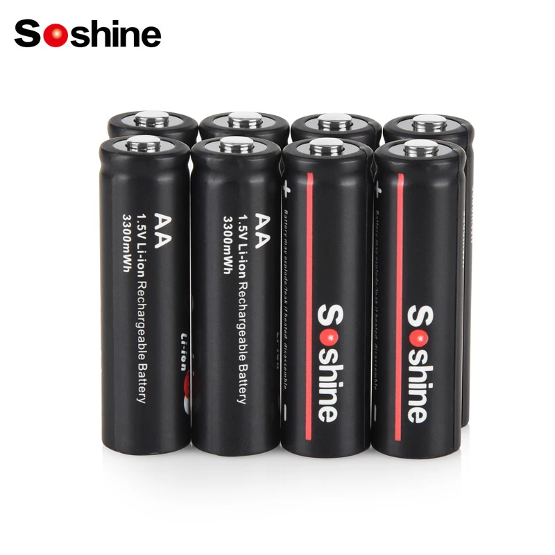 Soshine AA 1.5V Li-ion Rechargeable Battery 3300mwh 1.5v Aa Lithium Li-ion Batteries for Clocks Smoke Detector with aa Charger