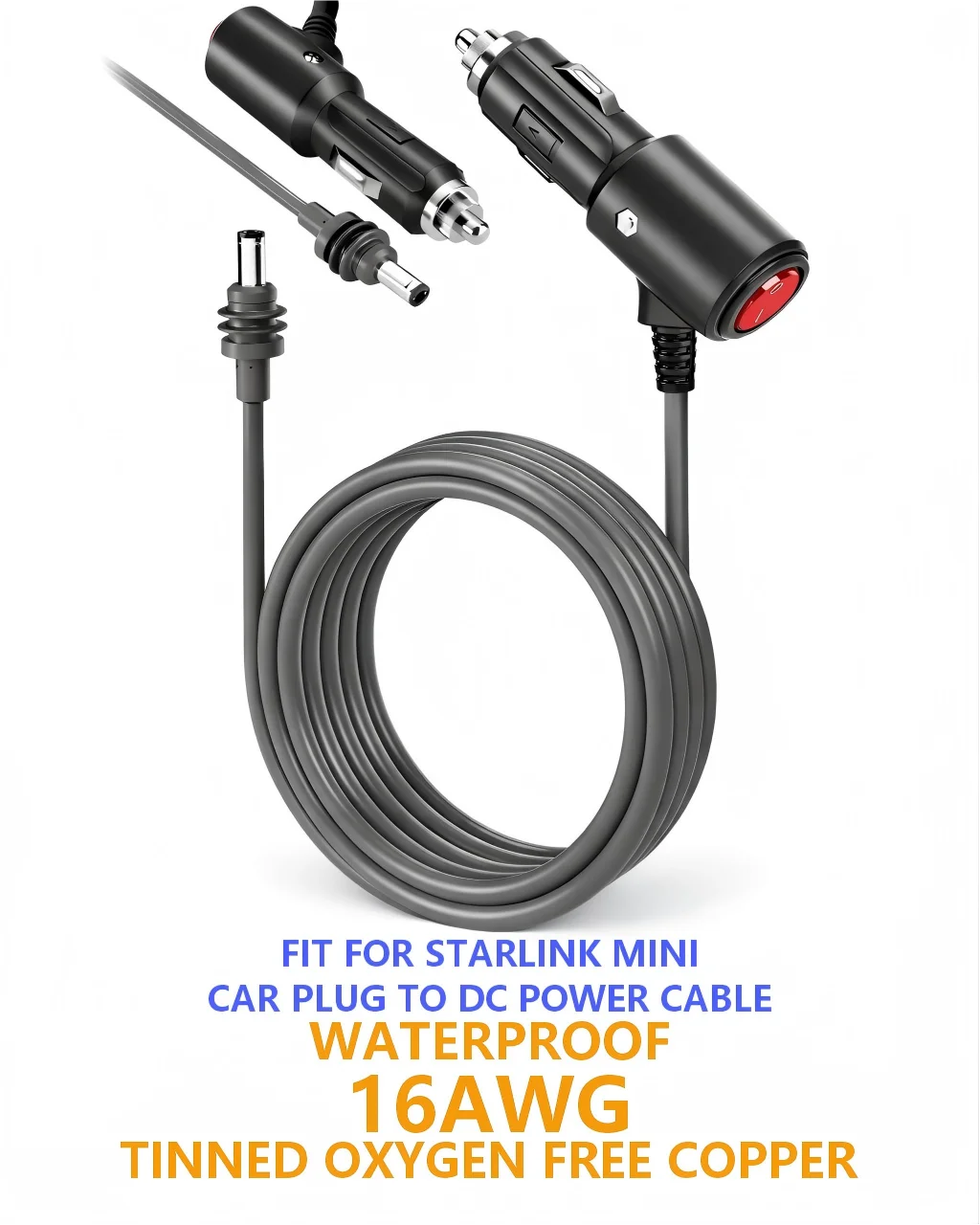

Кабель питания Starlink Mini DC с адаптером для прикуривателя, 16AWG, аксессуары для Starlink Mini, автомобильный кабель питания с выключателем