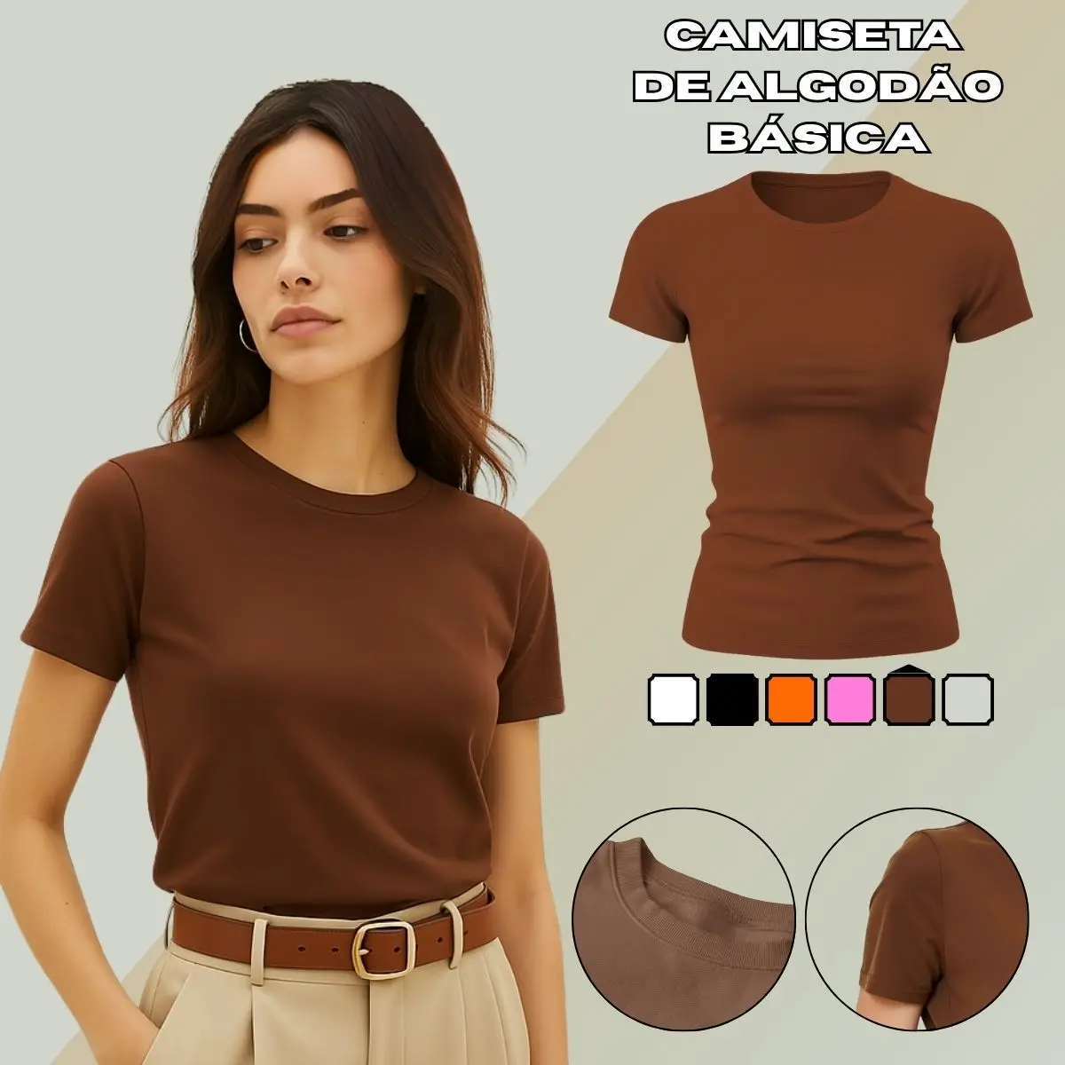 Camiseta Feminina Básica GuGi 30.1 100% algodão Lisa Sem Estampa CF01-LISA