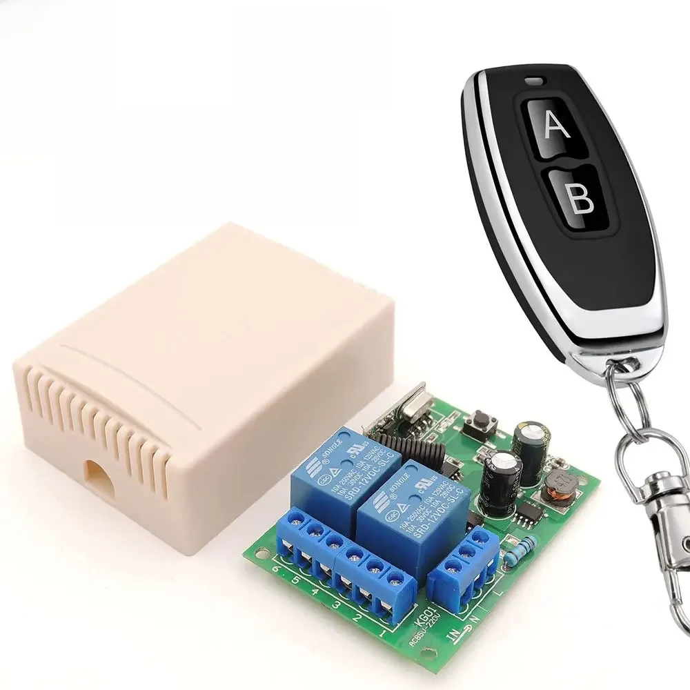 Uniwersalny pilot zdalnego sterowania 433 MHz RF Moduł bramy AC 220 V 2CH Odbiornik przekaźnika i 2-przyciskowy nadajnik do sterowania lampą garażową — zdjęcie produktu 7