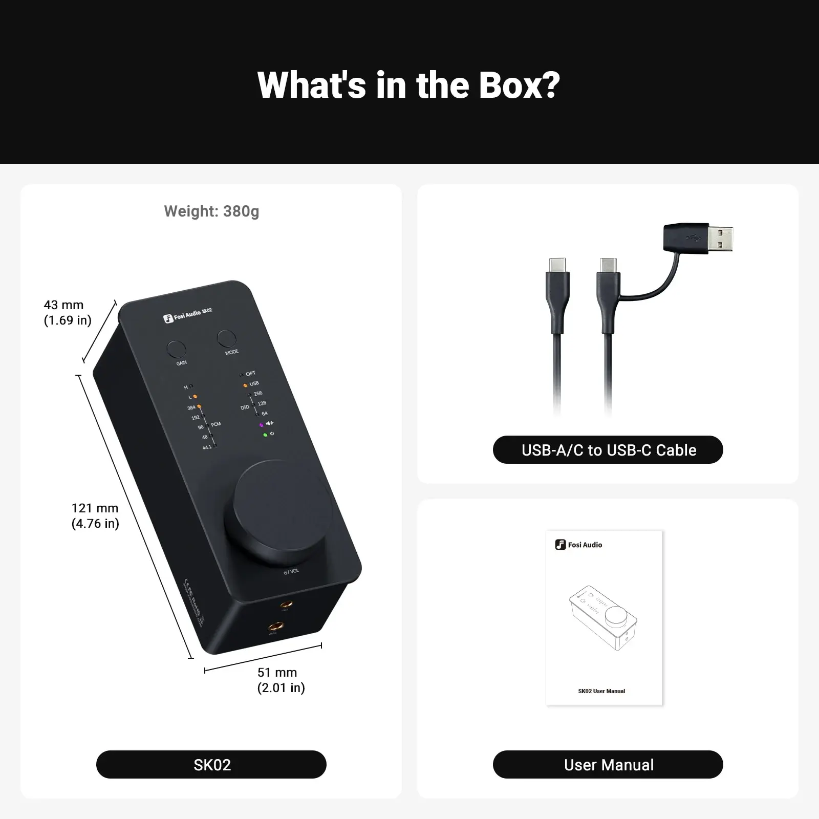 Fosi Audio SK02 Desktop DAC / Headphone AMP Preamp ES9038Q2M DAC SGM8262 Op-AMP PCM384kHz DSD256 Multifunctional Infinite Knob