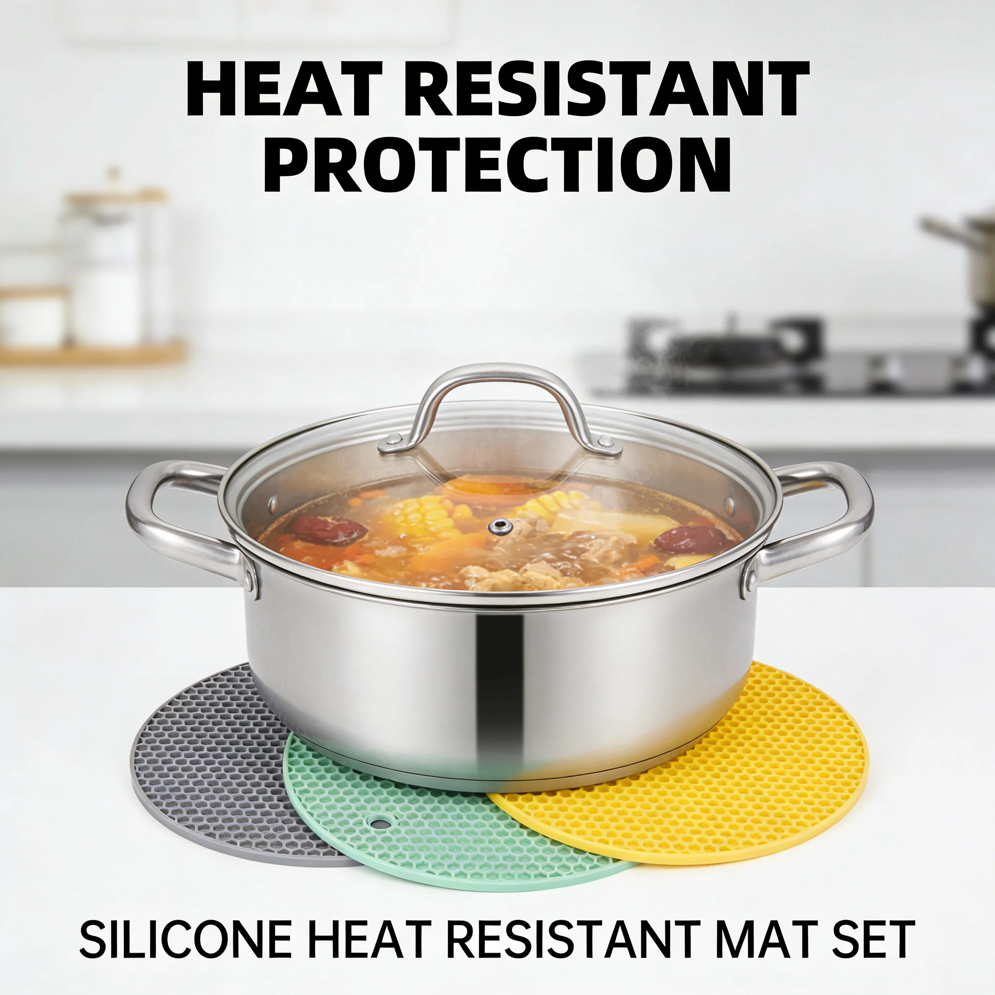 Silicone Heat Resistant Mat Set Non-Slip Honeycomb Trivet Mats For Hot Pots Pans Kitchen Countertop Protection
