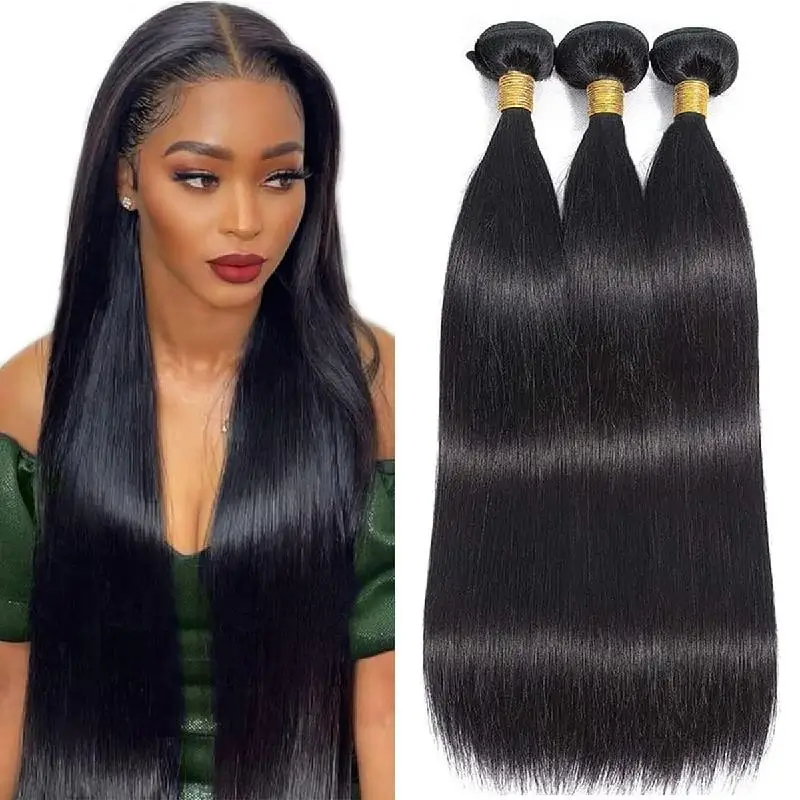 

30, 34 дюйма, необработанные девственные необработанные 100% человеческие волосы, прямые кости, 2, 3, 4 пучка, плетение с двойным утком для чернокожих женщин