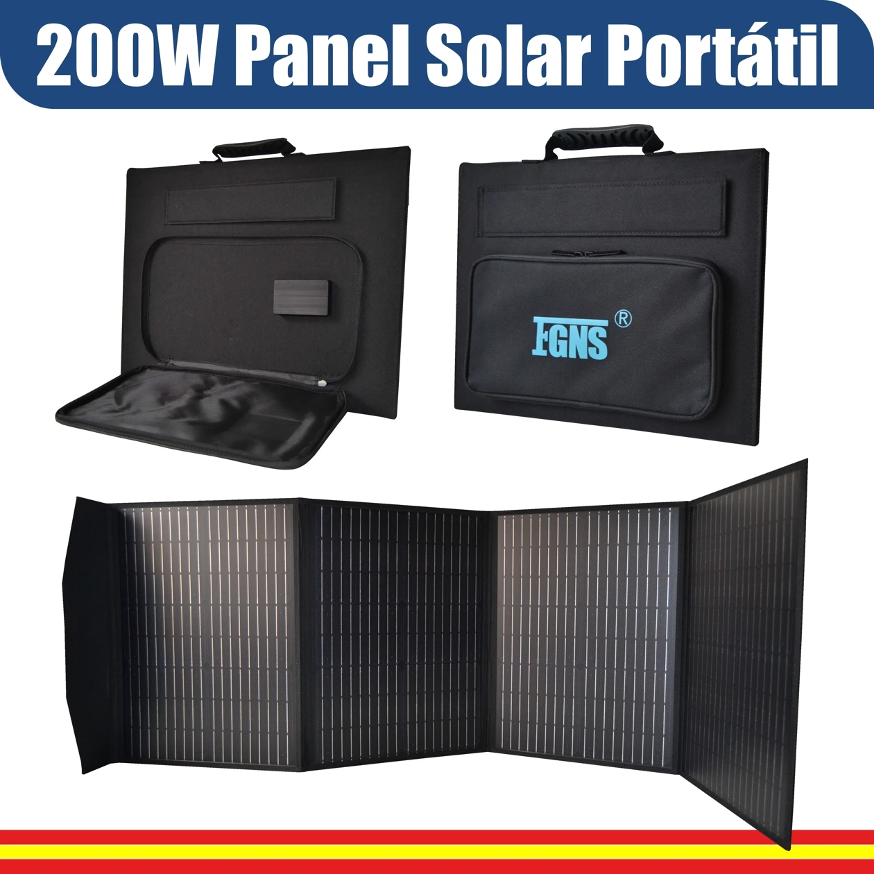 Portable Solar Panel 200W monocrystalline foldable briefcase with output DC5521, USB-C PD 60W, USB QC3.0 18W, USB 5V/3A 15W, Smartphone charger, Tablet, power station for Camping, beach, mountain, Camper, hiking