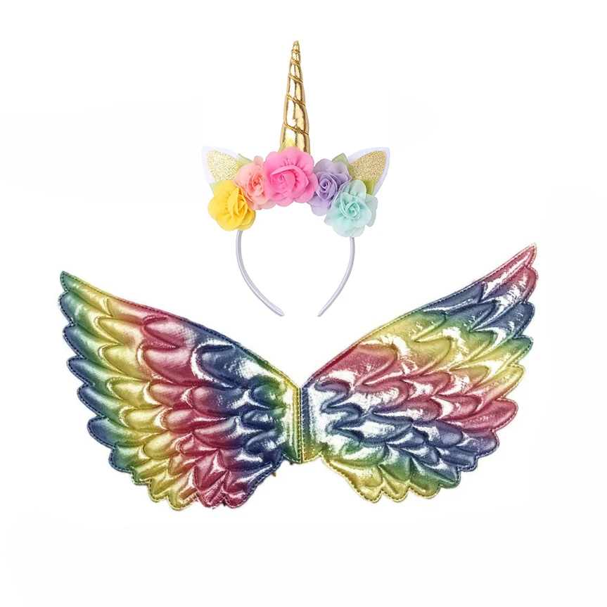 Children Cute Cat Ears Headband Unicorn Horn Headband Rainbow Wings for Kid Photo Props Birthday Party Dress Up Hair Accessories