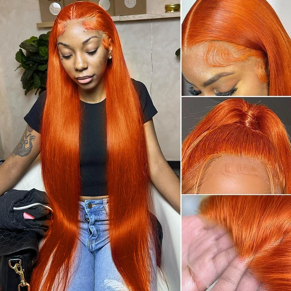 Orange Ginger Lace Front Wigs Human Hair Straight 13x4 HD Lace Frontal Wig 200 Density 13x6 Colored Wig for Women Choice Cosplay