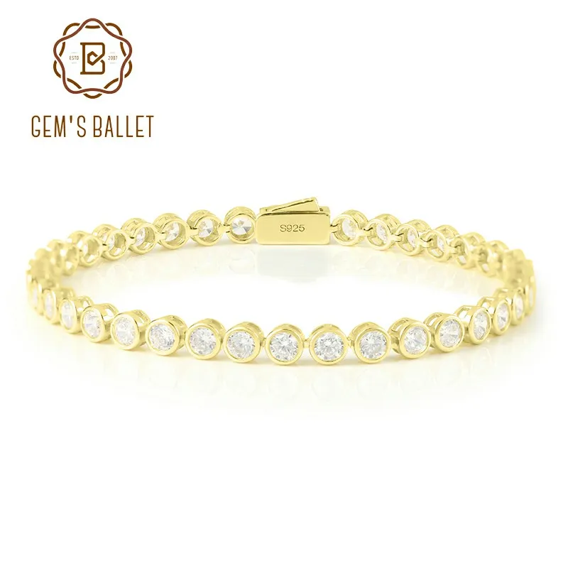 

GEM'S BALLET 2.8mm 3mm 3.5mm Moissanite Bezel Tennis Bracelet Jewelry 925 Sterling Silver Link Chain Bracelet Gift For Women