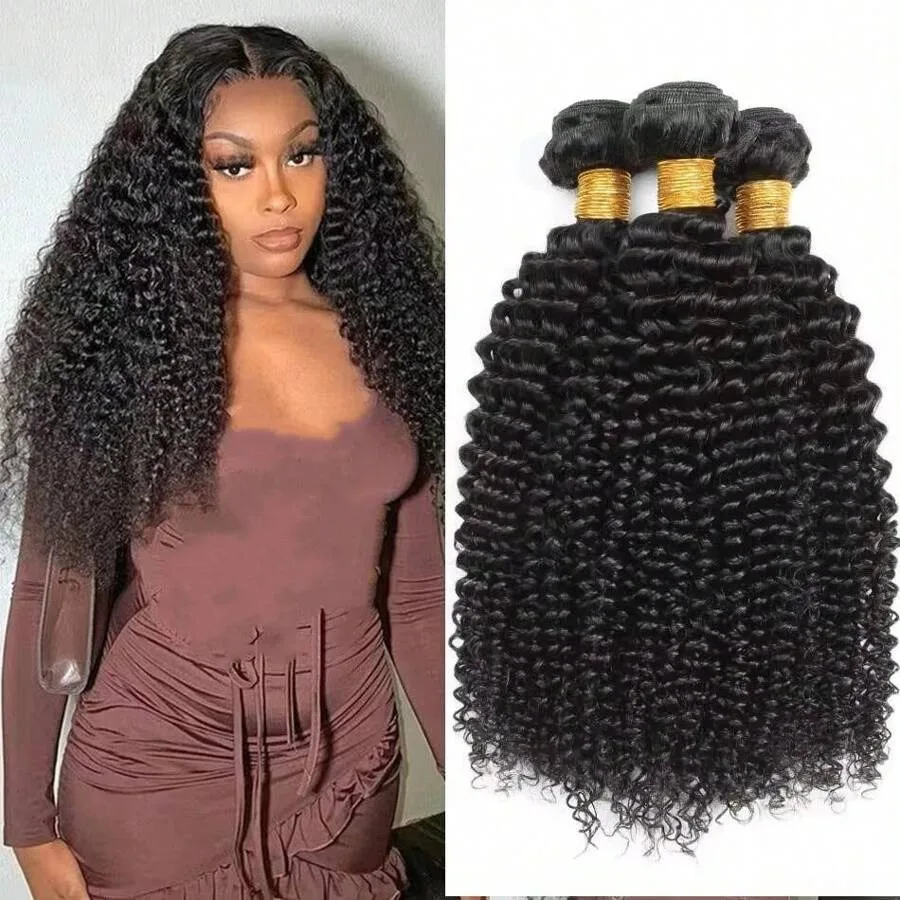 

16A Human Hair Women Natural Black Kinky Curly Bundles 100% Unprocessed Brazilian Virgin Hair 1/3 Bundles Extension Double Weft