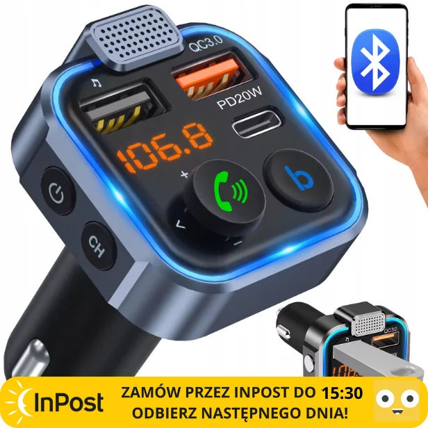 TRANSMITER BLUETOOTH AUDIO FM MP3 BT FAST CHARGER 3X USB QC 3.0 RGB