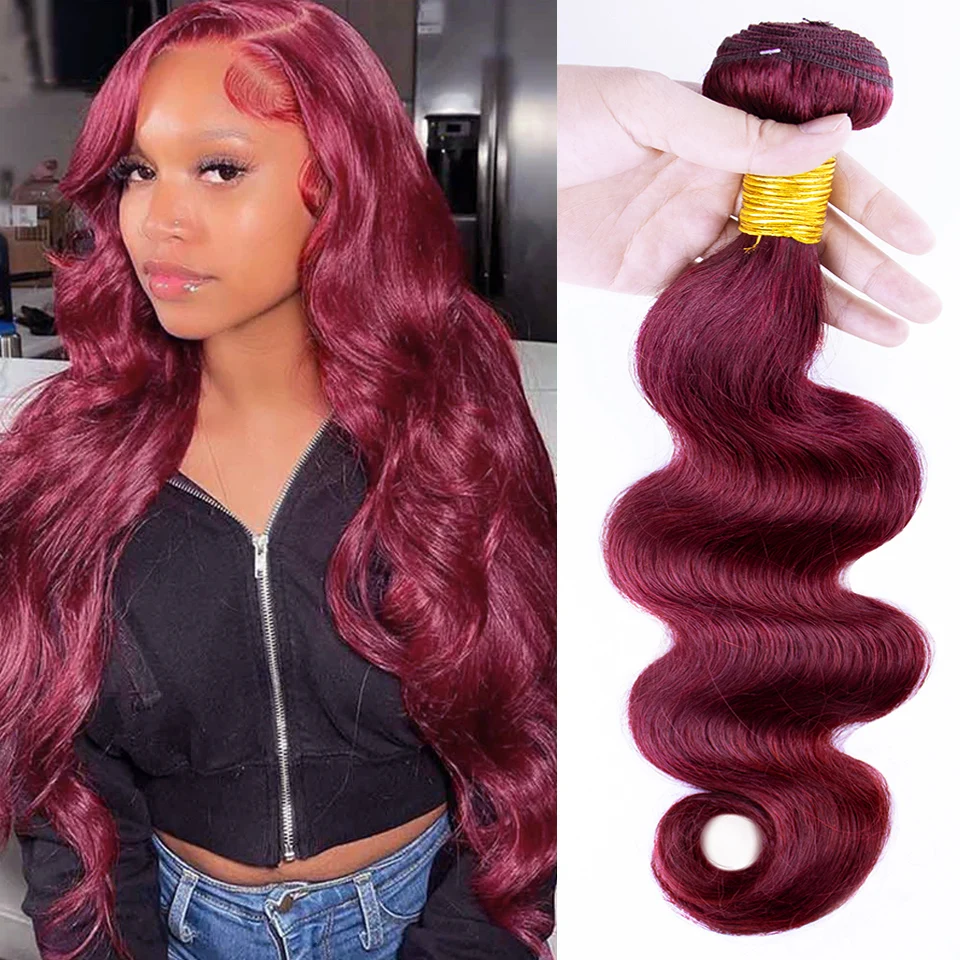 

99J бордовые пучки человеческих волос, объемные волны, 100% бразильские пучки человеческих волос, цвет наращивания плетения # 99J для чернокожих женщин