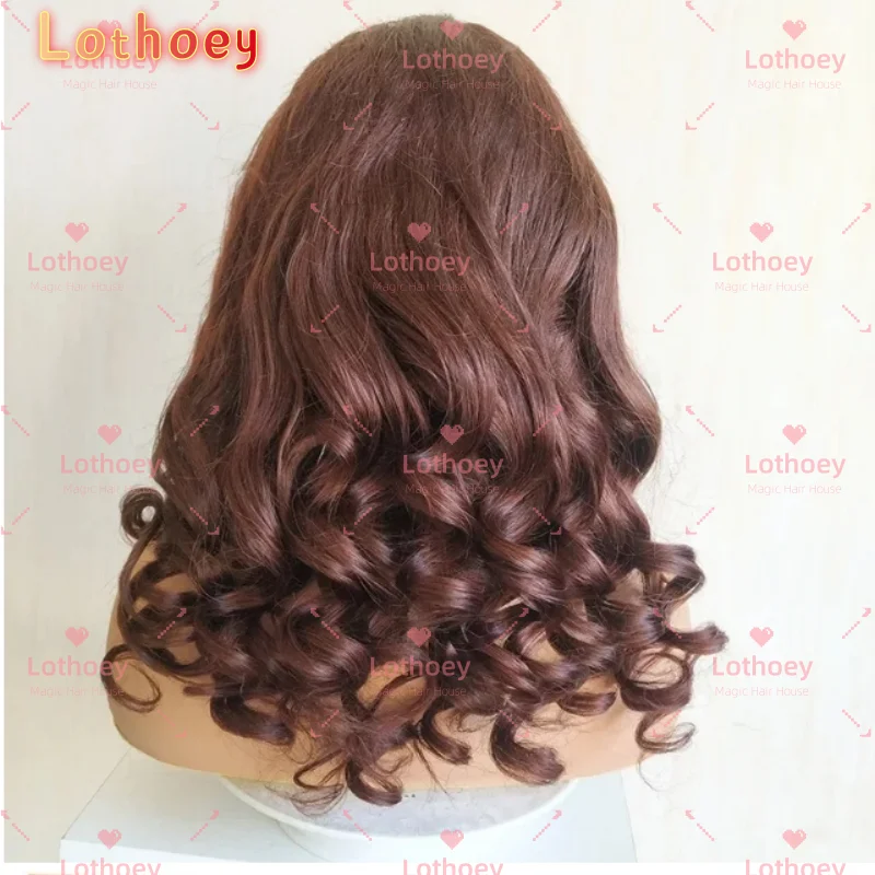 Wig gelombang tubuh coklat keemasan coklat wig rambut manusia wig dasar sutra multi-ukuran kilau alami Cosplay pesta harian Lothoey