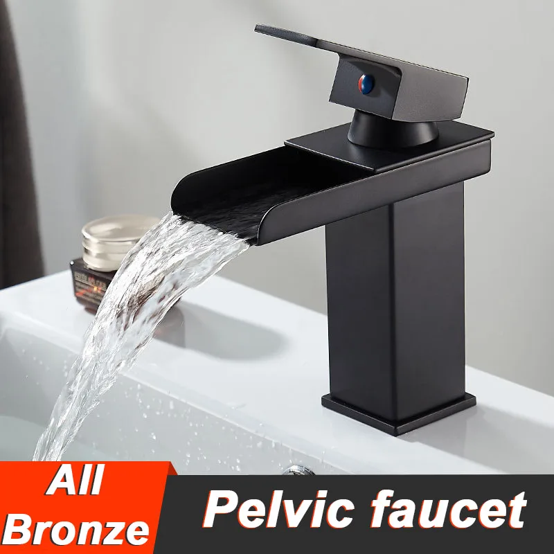 Luxury LED Color Bathroom Faucet Waterfall Basin Sink Faucet Single Handle Brass Deck Mounted Hot and Cold Mixer Taps