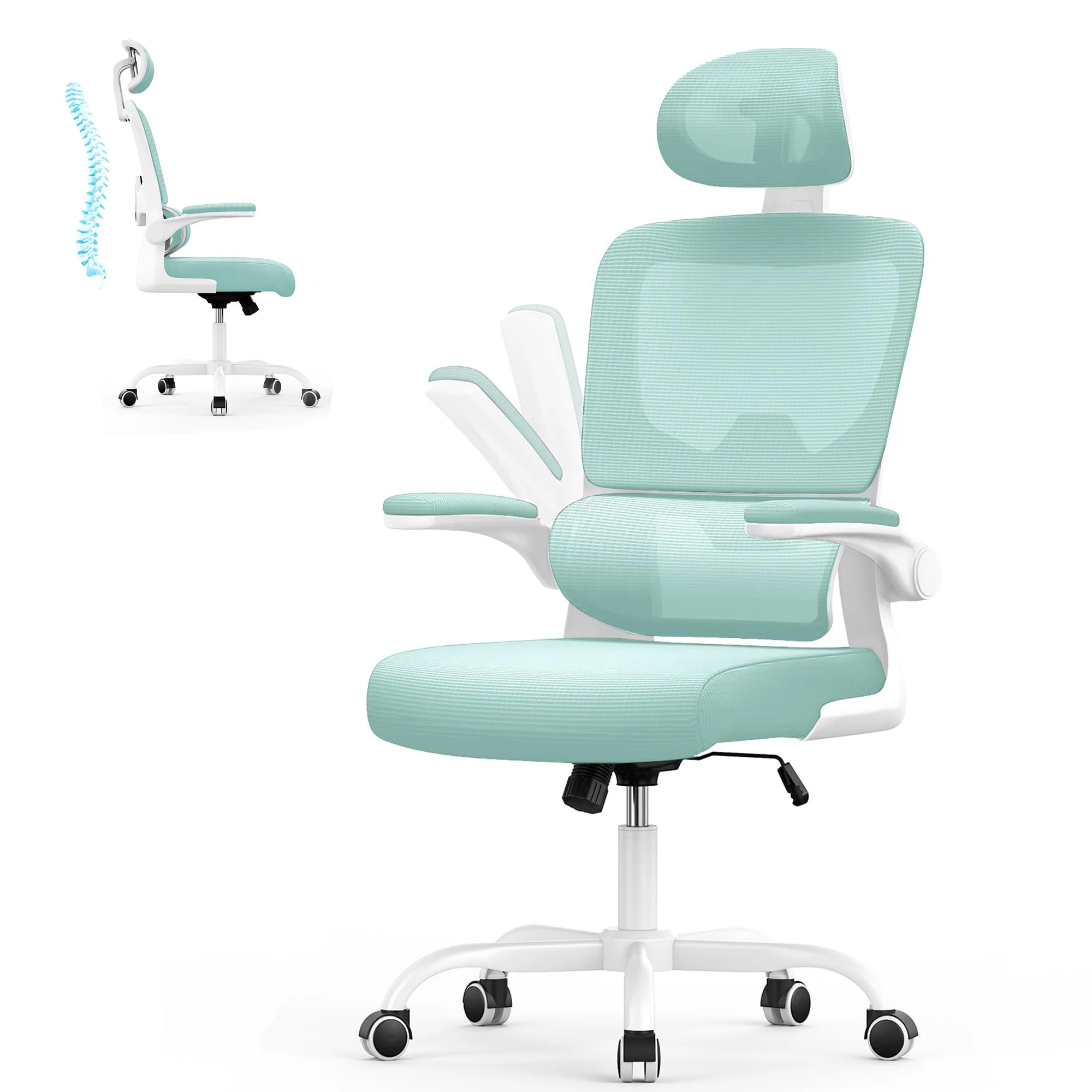 GartistGO Ergonomischer Bürostuhl mit Lendenwirbelstütze, Home-Office-Schreibtischstuhl, verstellbare Kopfstütze und hochklappbare Armlehnen