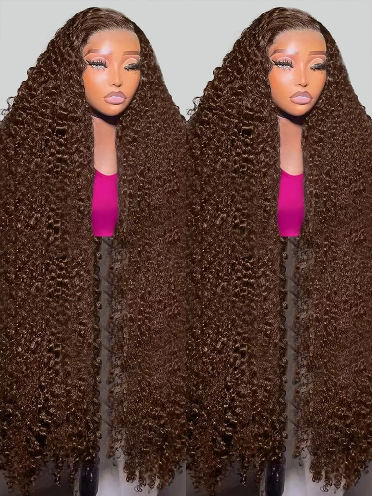 

MossilyDeep Wave Frontal Wig 13x6 Hd Lace 30 Inch Chocolate Brown 13x4 Curly Lace Front Human Hair Water Wave Brazilian Wigs