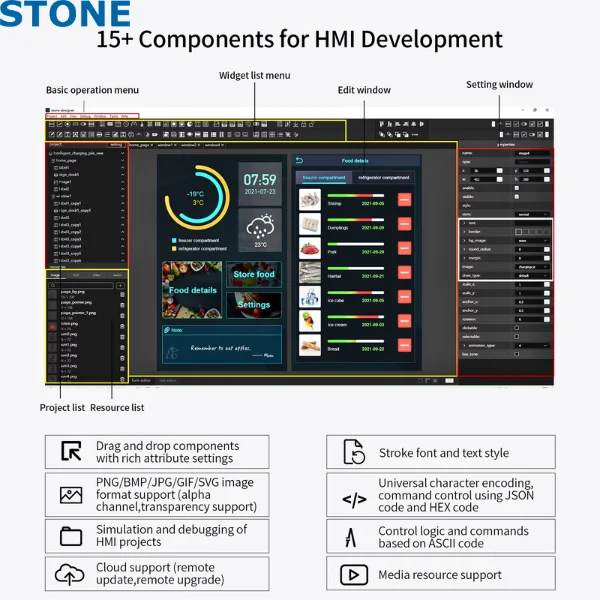 STONE 5.6-calowy moduł wyświetlacza HMI TFT LCD z ekranem dotykowym, oprogramowanie automatyzacji, obsługa komend JSON dla Arduino Mega 2560 uno r3 ESP32