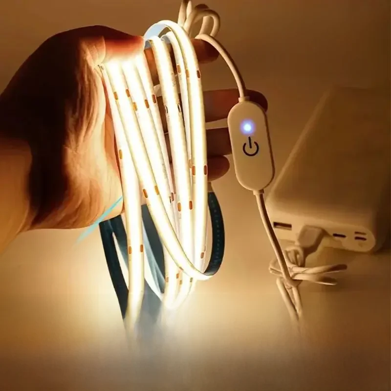 5V COB Strip Lights Touch Dimmer USB Flexible Diode Tape Ribbon For Kitchen Garage DIY TV Mirror PC Backlight Wall Decor Lights — zdjęcie 2