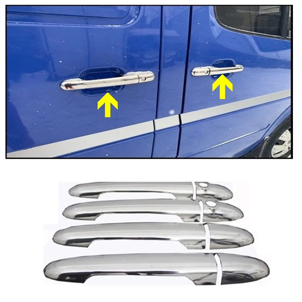 

For Mercedes Sprinter W906 Chrome Door Handle 4 Doors 8 Pcs. Double Hole. Between 2006-2018 Model. Stainless Steel. A + Quality