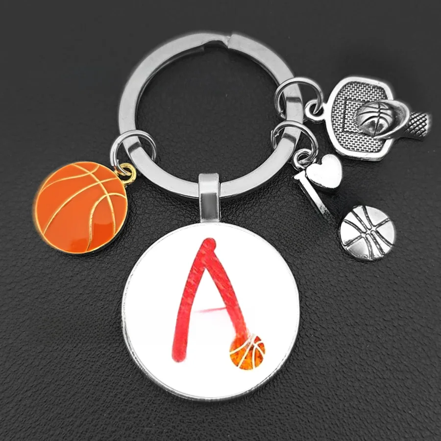 J'aime le basket-ball porte-clés initiales A-Z porte-clés cadeau pour les amateurs de sport cadeaux pour mari et père