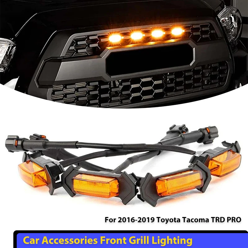 

Комплект освещения передней решетки с комплектом жгутов проводов для Toyota Tacoma 2016-2020 автомобильная светодиодная решетка янтарные фонари 4 шт./компл. 12 В