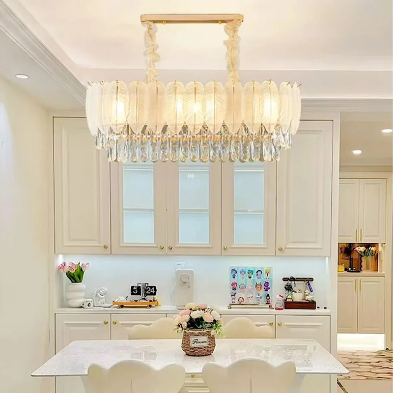 Lampadario Moderno in Cristallo di Lusso Regolabile, Lampada Sospesa da Soffitto, Illuminazione Interna per Soggiorno, Sala da Pranzo, Camera da Letto e Ville