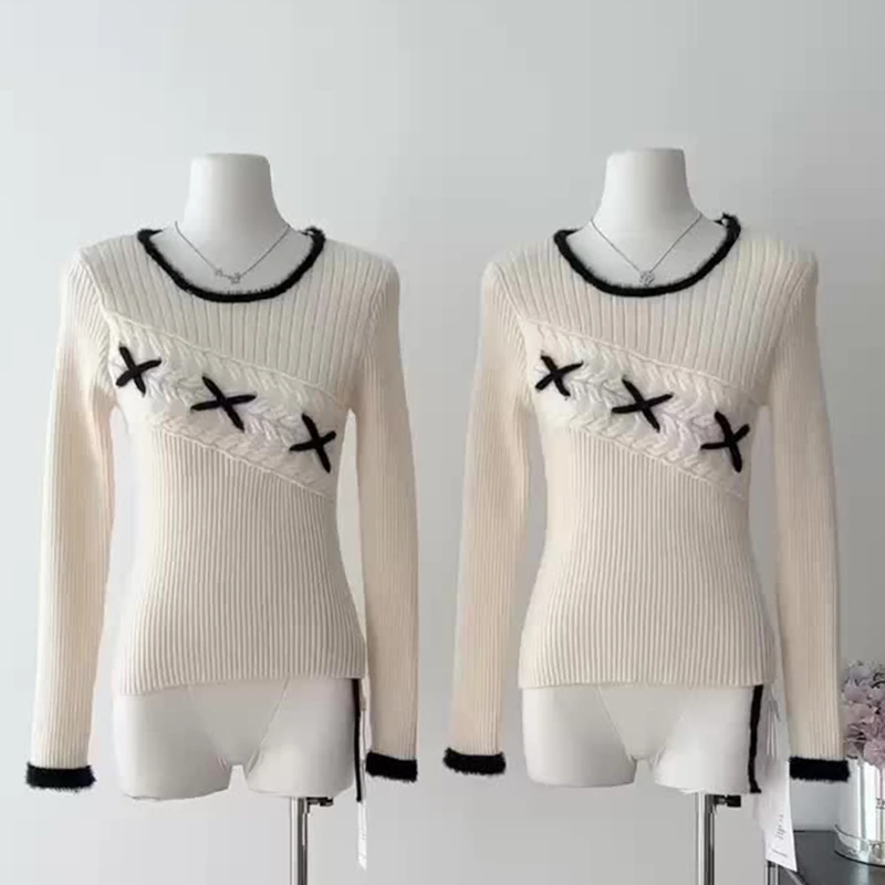 

Casual Solid Color Sweater Women Knitted Slim Pullover Long Sleeve Tops 2023 Autumn Winter Chic Jumper Female