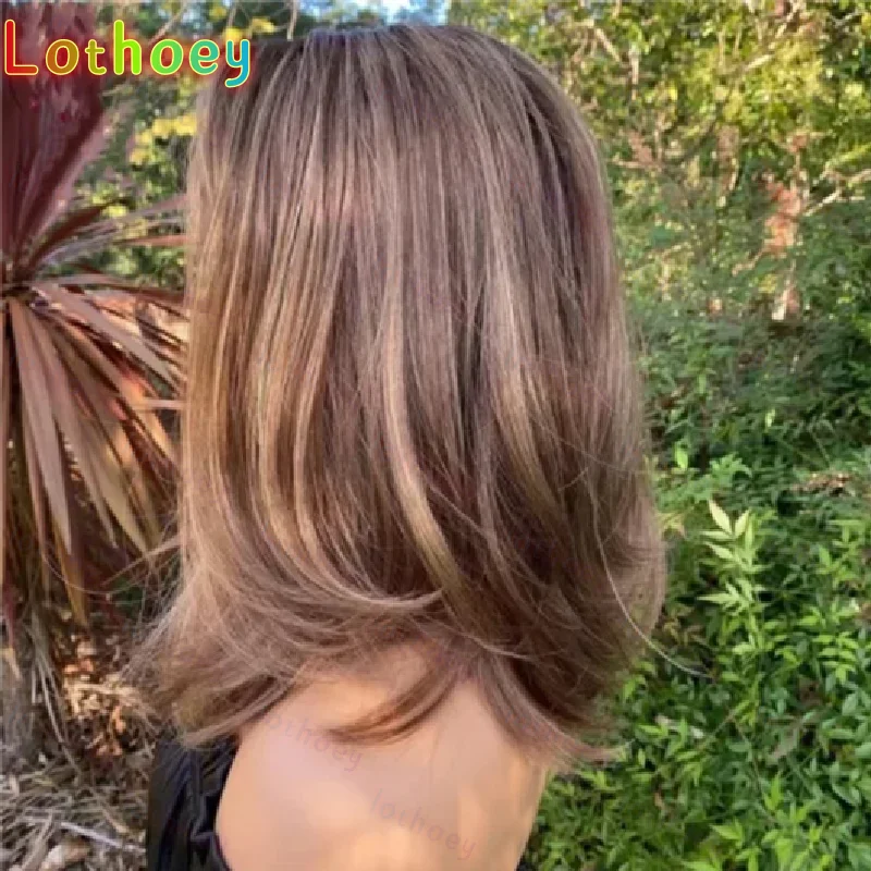 Ombre Blonde Brown   Lace Front Wig Natural Wig Gift For Her Straight Hair Preplucked Realistic Hairline