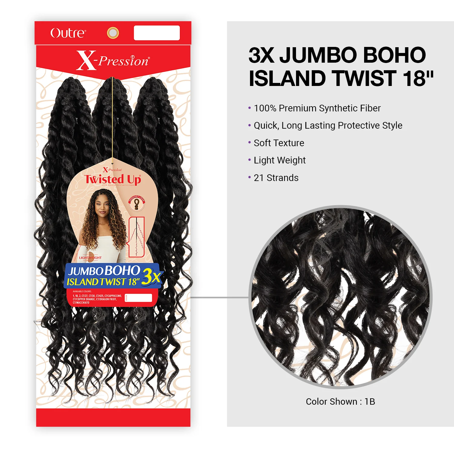 ضفائر كروشيه خارجية ضغط X ملتوية 3X جامبو بوهو جزيرة تويست 18 بوصة #3