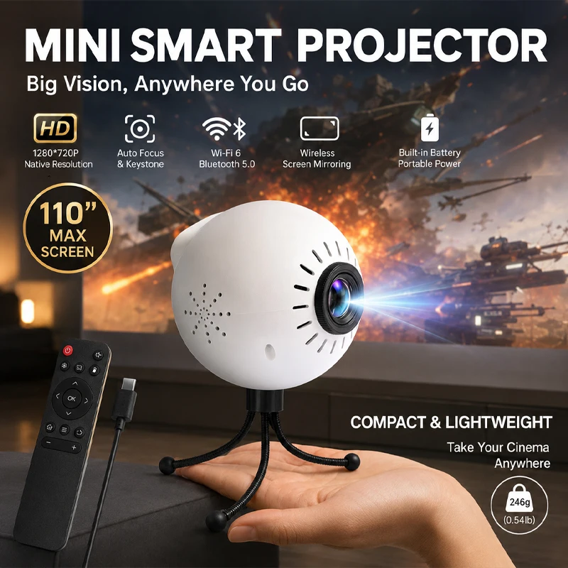

New K25 Mini 4K Full HD Android Projector 300 ANSI WiFi6 BT5.0 Short Throw Portable Mini for Home Theater Outdoor Movie 2026 New