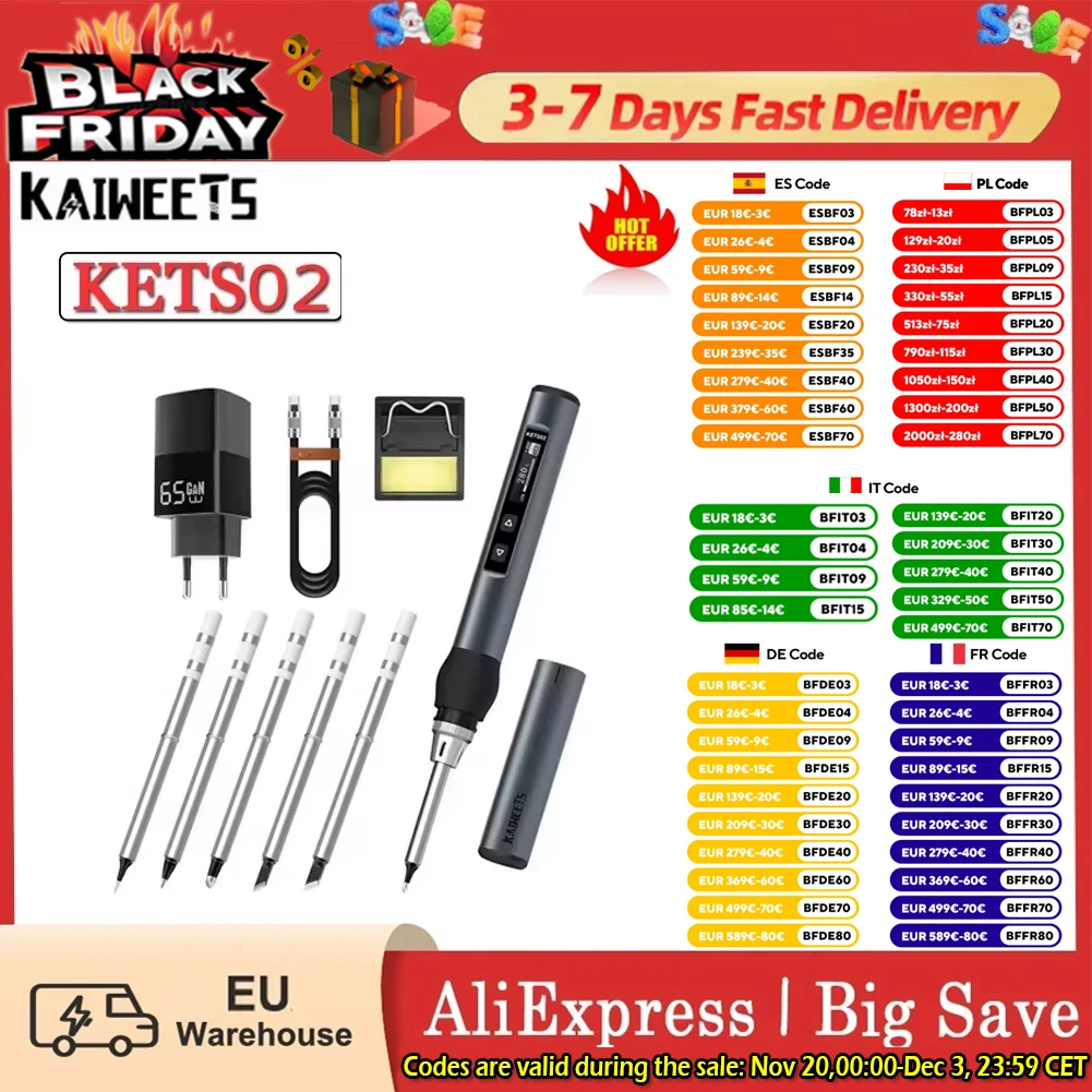 Kaiweets Kets02 طقم مكواة لحام رقمية ذكية 9-20 فولت جهد تشغيل دقيق للتحكم في درجة الحرارة وضع النوم #1