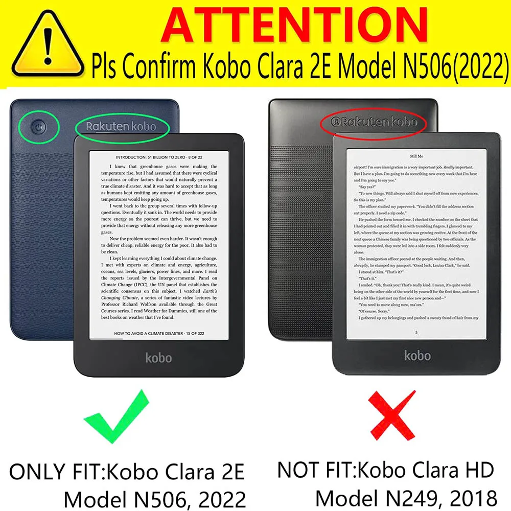 Schlanke Hülle für Kobo Clara 2E (Version 2022, Modell N506) – leichtes Buchcover aus PU-Leder für Clara 2e N506 mit automatischer Sleep/Wake