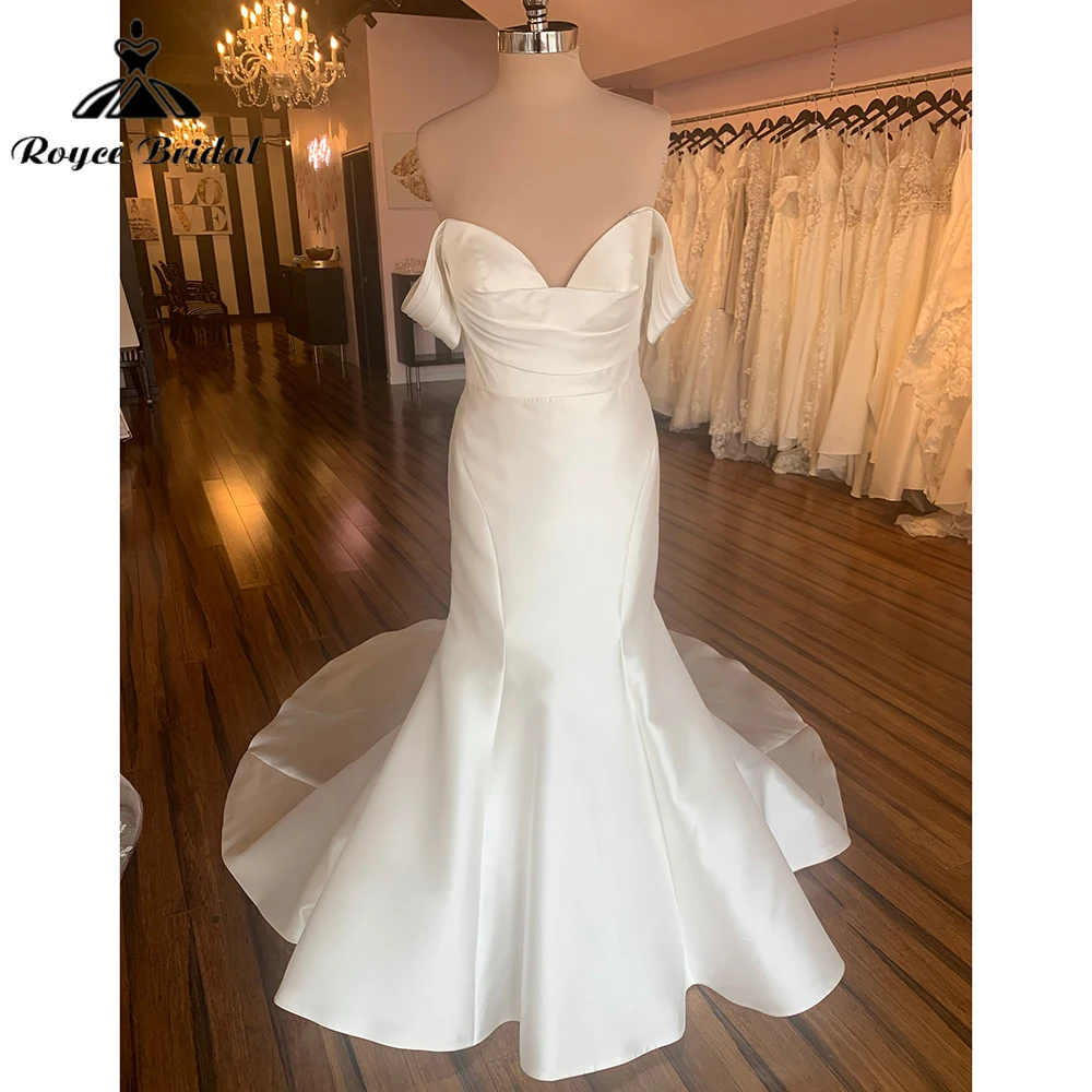 Simple Sexy Sweetheart Off the Shoulder Back Button Satin Mermaid Wedding Dress For Women Boho Bridal Gowns Sweep Robe De Mariée