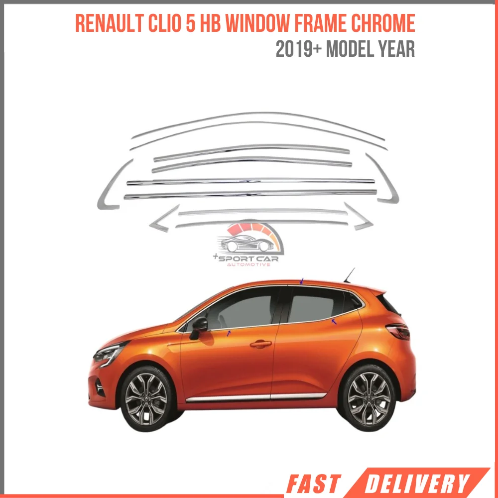 

For Renault Clio 5 HB Chrome window frame 12 PCs. 2019 and up. Stainless steel. A + quality. Car accessory.