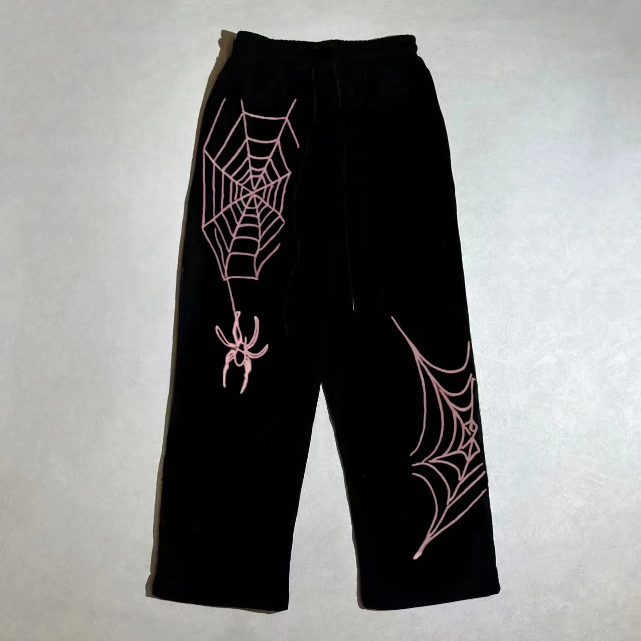 سراويل هاي ستريت الأمريكية، مجموعة شتوية سوداء جديدة للرجال العصريات بتصميم مطبوع، هي بنطال فضفاض واسع الساق