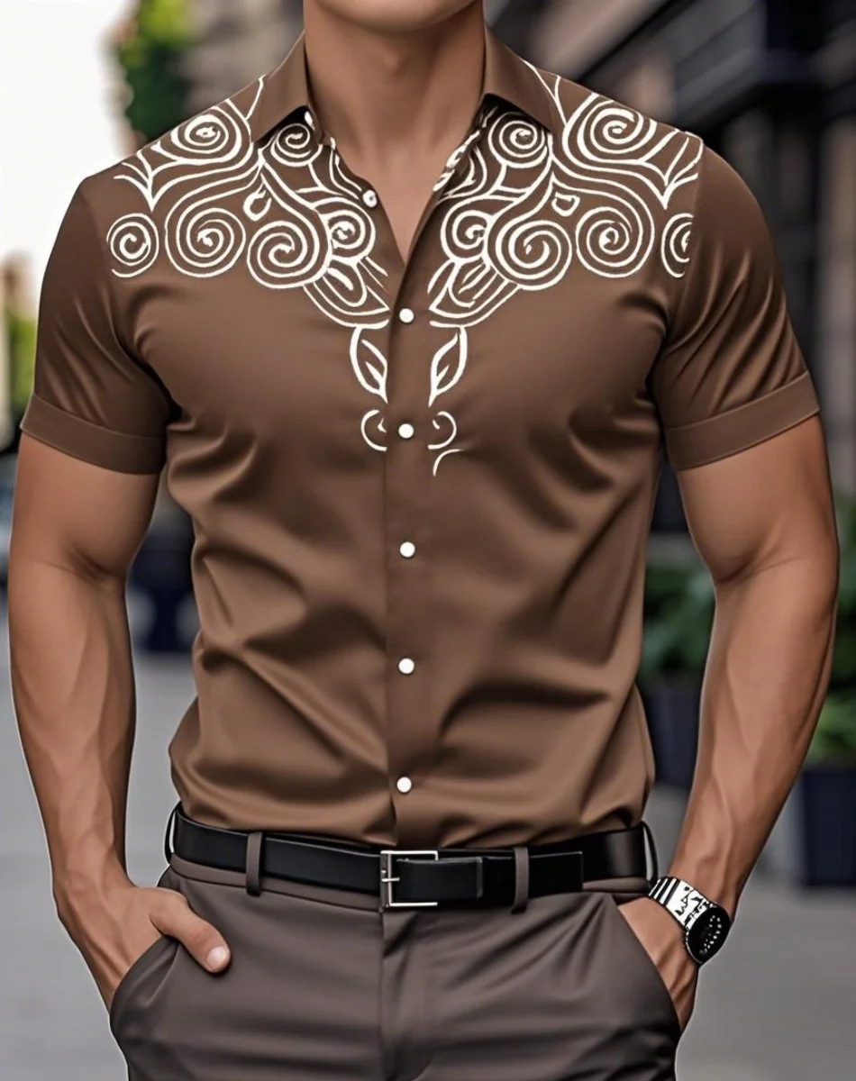 メンズ 3D レトロプリントデニムシャツ、半袖シャツ、アウトドアストリートファッション、クラシックシャツ、新しいシャツ、ウエスタンシャツ