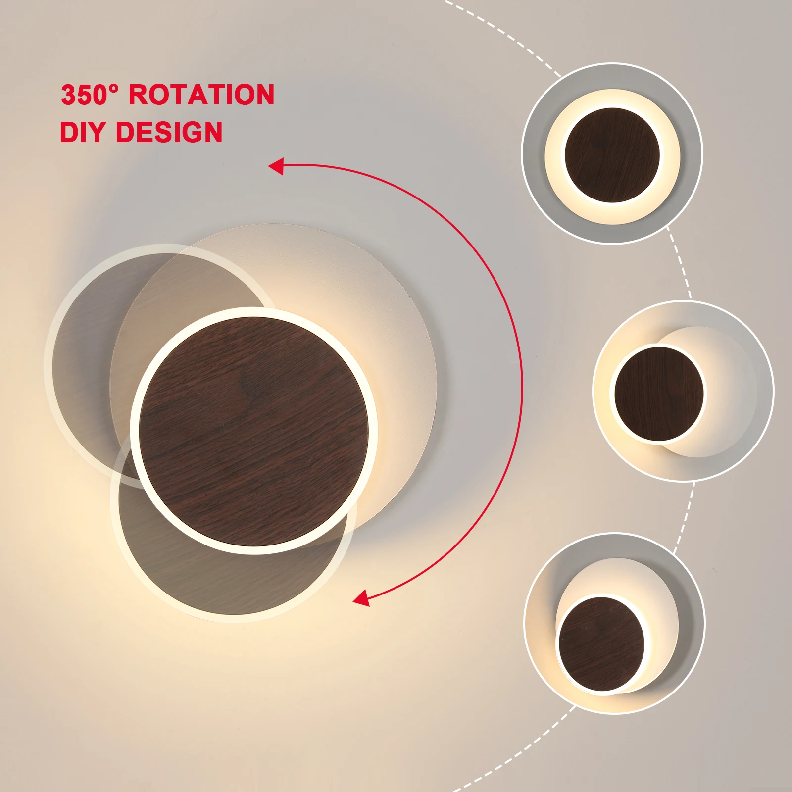 Dreifach drehbare Wandleuchte, moderne LED-Wandbeleuchtung, 360 Grad drehbare runde Wandlampe, kompatibel mit Inneneinrichtung – Detail 11