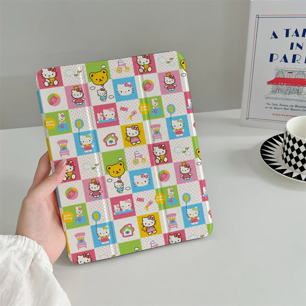 

Cute plaid multiple colorful HelloKitty suitable for A16 2024 11 2025 Air 5/4 10.9 iPad 10 9.7 10.2/10.5 Mini 6/5 with pen slot