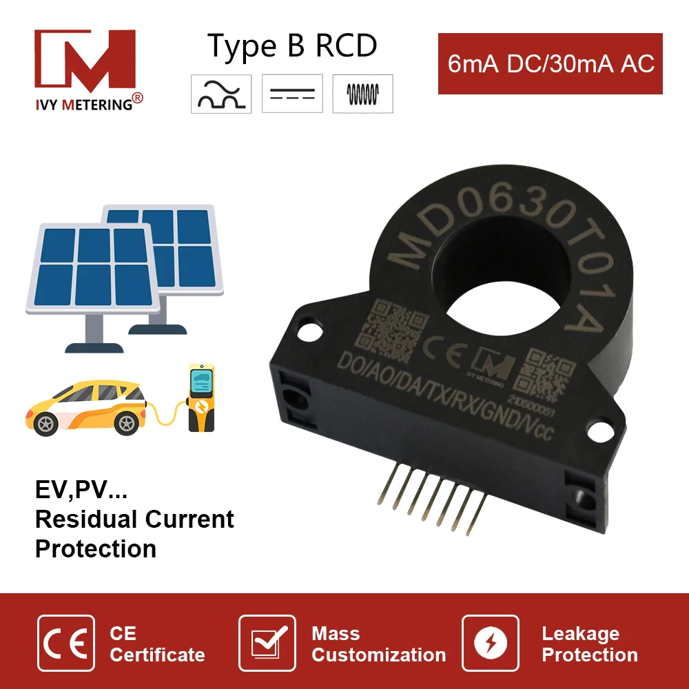 EV Charger Components AC DC Leakage Protection 32A 30mA 100mA RCD Type B Differential Current Sensor