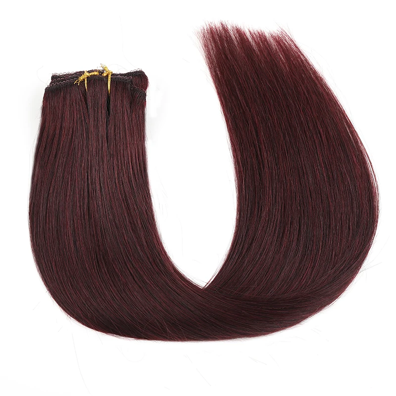 Clip In Hair Extensions Real Human Hair 12-18 Inch 7pcs Human Hair Extension Clip Ins Burgundy Wine Red Long Full Head For Women