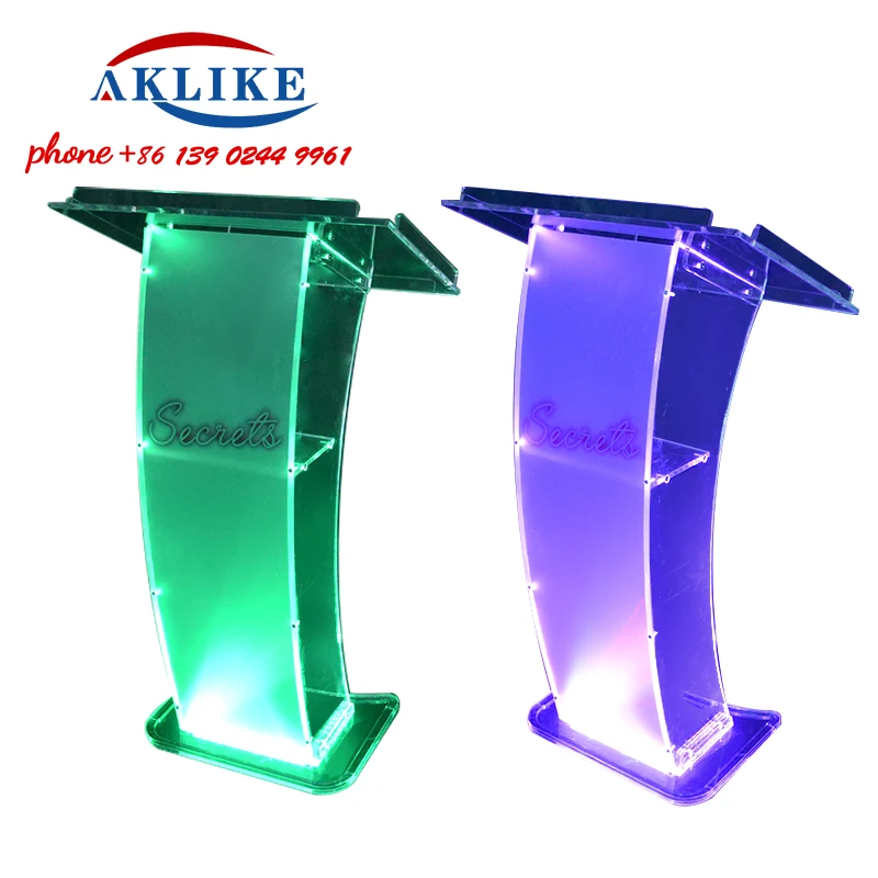 2024 Modern Acrylic Pulpit Led Light Podium Standing Clear Lectern Church Speaker Platform  Rostrum Free Shipping