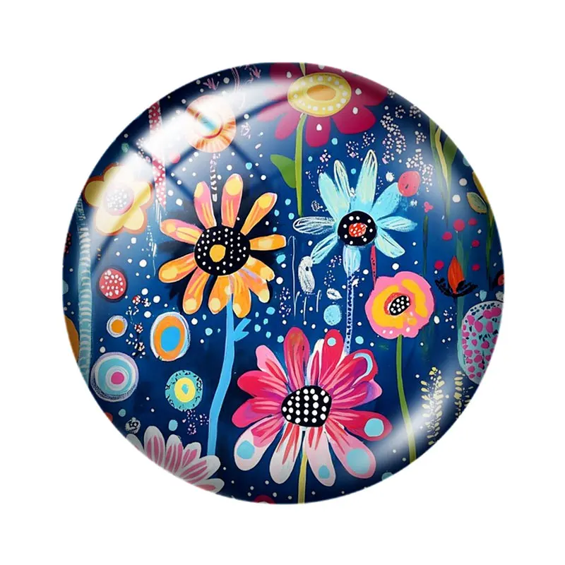 Whimsical Floral 12/18/20/25mm glass cabochon  bracelet pendant rings for jewelry demo earrings back Making findings view 2