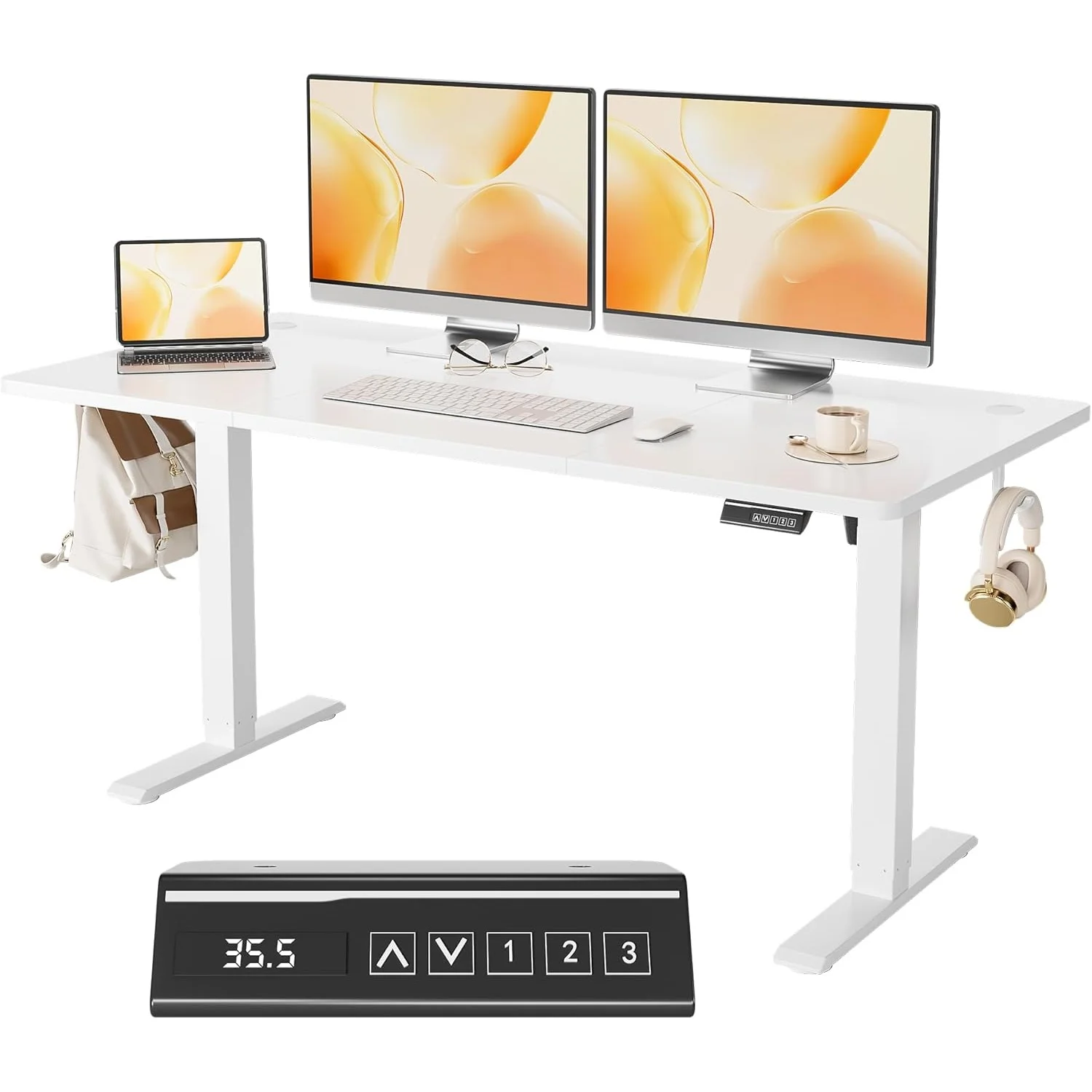 Bureau réglable en hauteur, bureau électrique assis-debout, table de bureau électrique stable réglable en hauteur avec commande manuelle à mémoire de forme, table d'ordinateur ergonomique assis-debout