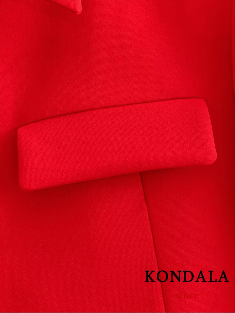 KONDALA Stylish Red Cropped Jacket Four Flap Pockets Collar Button Closure Blazer Fashion 2023 Autumn New Chic Women Outwear