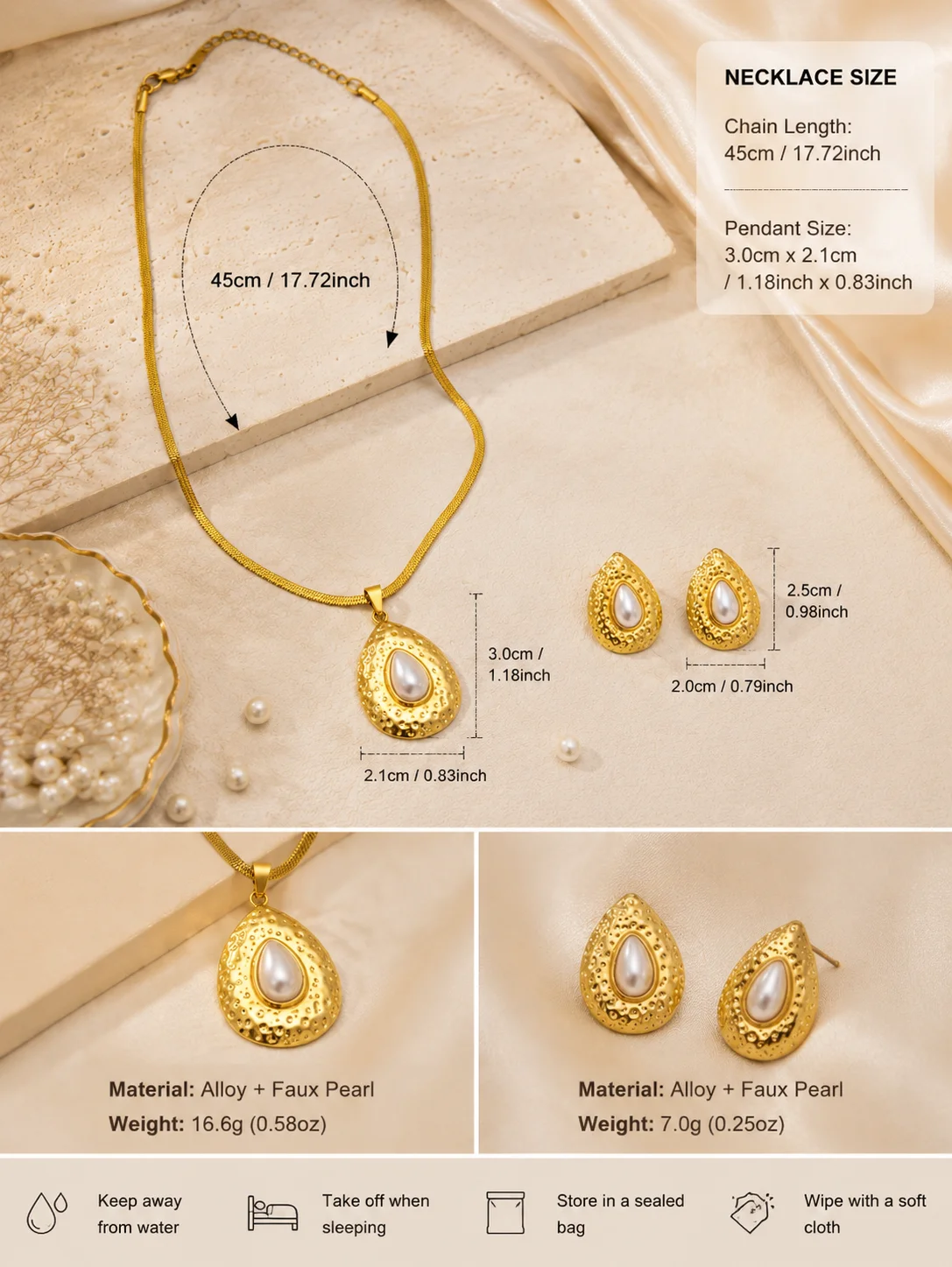 Gold Pearl Necklace Earrings Set Women Vintage Sun Pendant Jewelry Stainless Steel Fashion Jewelry Accessories For Party Gift