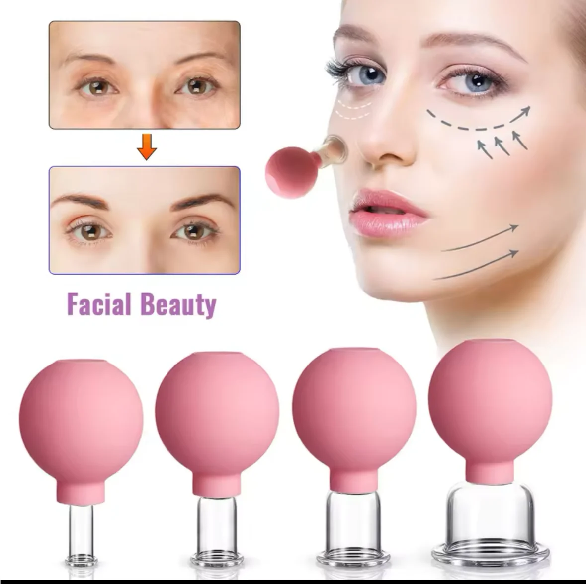 

Tuhopeta4Cups Kit Facial Cupping Therapy Set Vacuum Cupping Anti Cellulite Reduce Wrinkles Tighten Skin Fat burning Body Massage