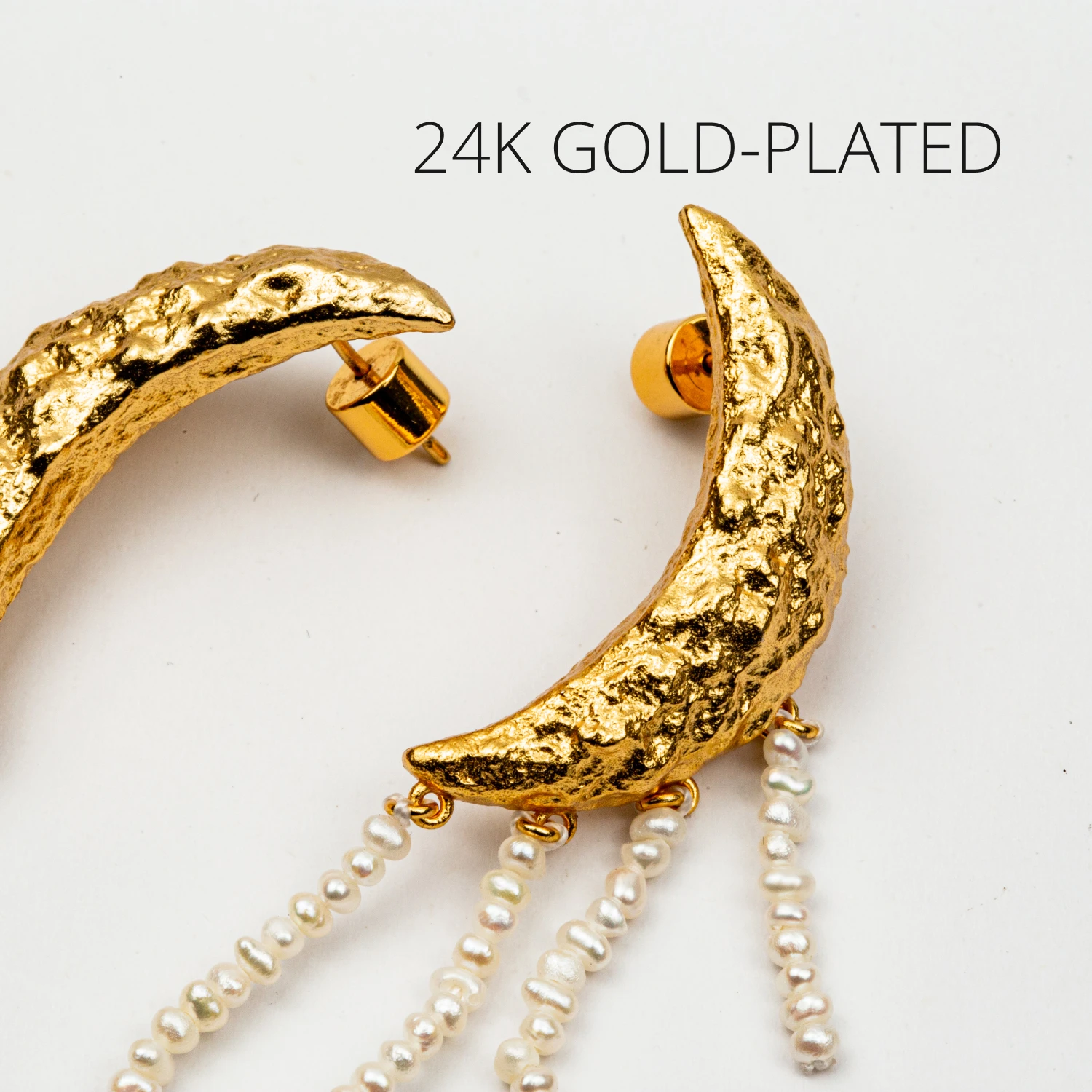 Natural Pearl Tassels Earrings High Quality 24K Gold Plated Crescent Moon Drop Earrings Statement Earrings for Women Gift