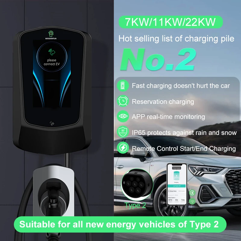 BOSDANTUN EV Charger 16A 32A EVSE Wallbox 7KW 11KW 22KW 3Phase Type2 IEC62196-2 Socket APP Control Electric Vehicle Car Charger