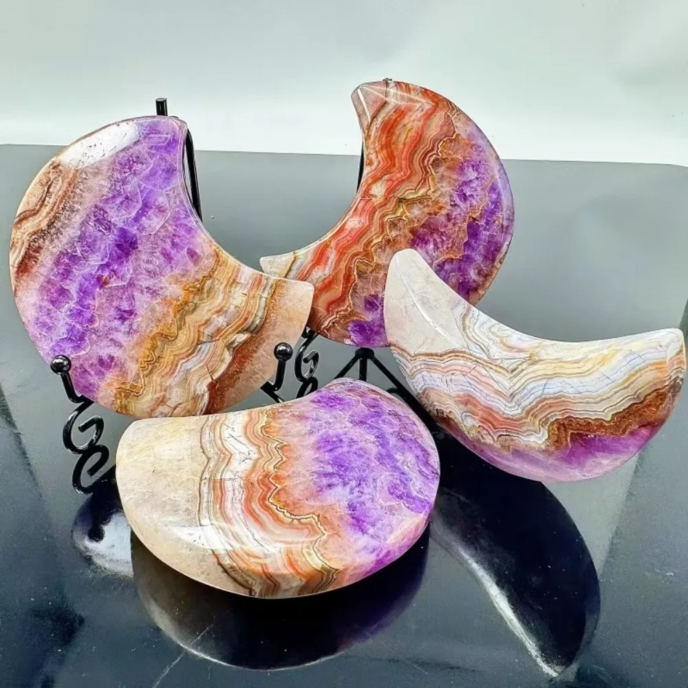 

1PC Natural Amethyst Agate Crescent Moon Carving - Crystal Home Decor Ornament Healing Crystals Aesthetic Room Decor