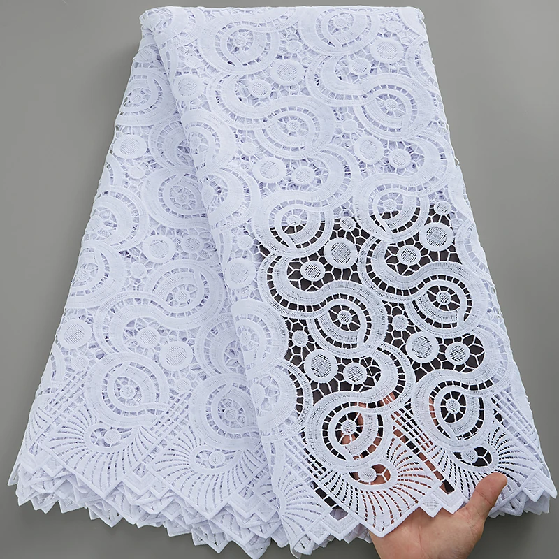 SJD LACE African Guipure Cord Lace Fabric 2024 High Quality 3039 White Water Soluble Lace Fabric Embroidery for Wedding Dresses