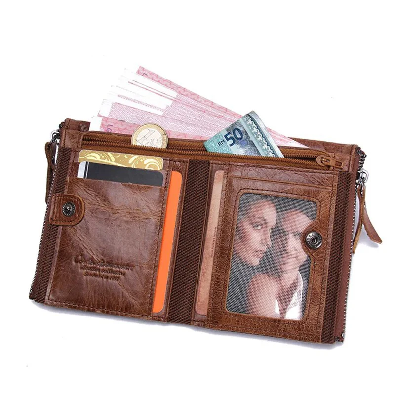 CONTACT\'S HOT-Cartera Crazy Horse de cuero de vaca para hombre, monedero pequeño, vintage, billetera de diseñador de cuero genuino