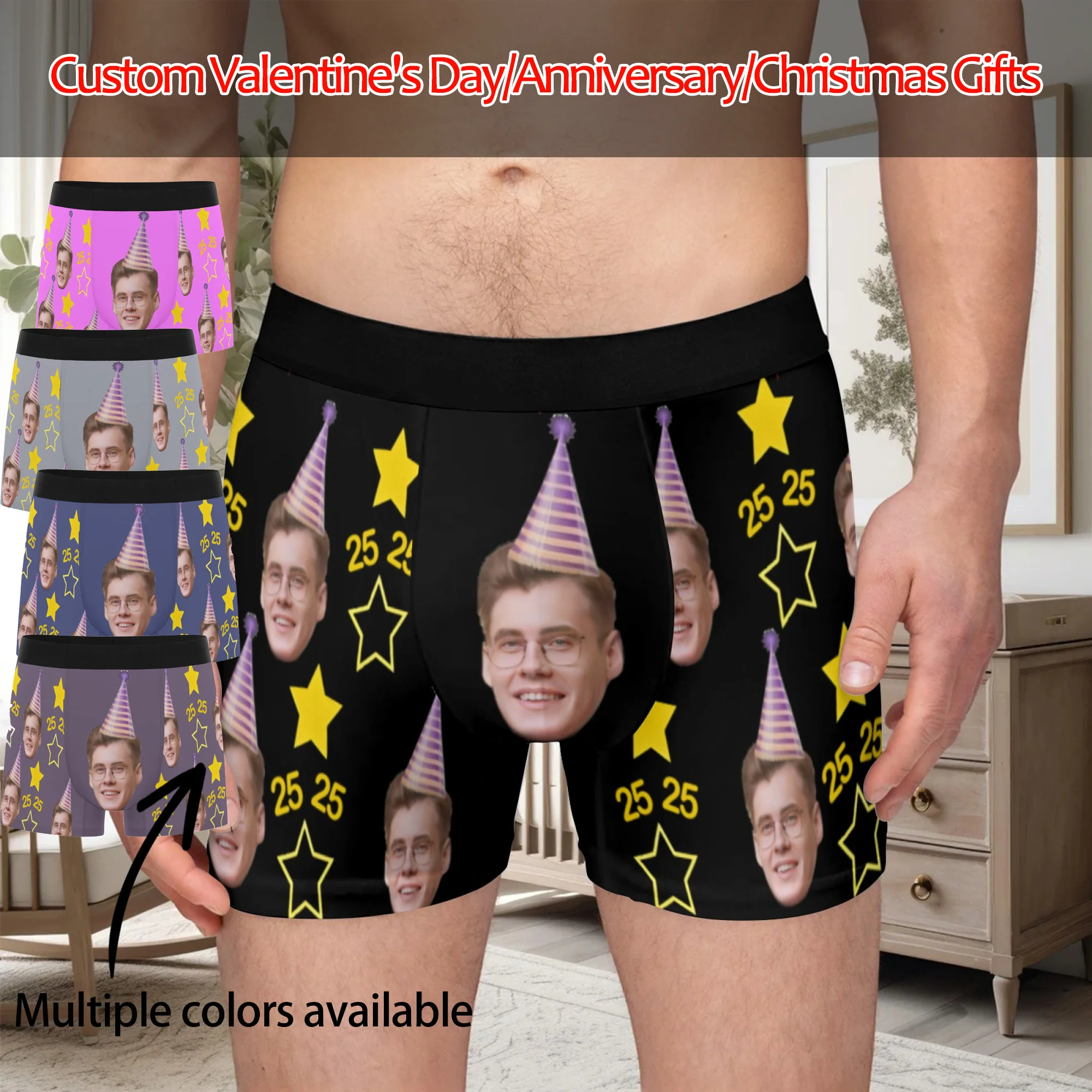 

Personalized Face Photo Underwear Custom Boxer Briefs Custom Men Valentine's Day Gift For Husband Anniversary Gift for Dad